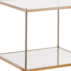 22 table d'appoint carrée en verre transparent et doré et fer avec étagère
