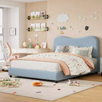 Cadre de lit rembourré doux pour enfants, taille double, profil bas, lattes en bois solides, pas de sommier tapissier