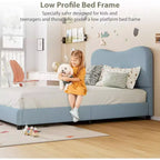 Cadre de lit rembourré doux pour enfants, taille double, profil bas, lattes en bois solides, pas de sommier tapissier
