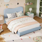 Cadre de lit rembourré doux pour enfants, taille double, profil bas, lattes en bois solides, pas de sommier tapissier