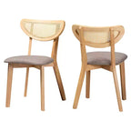 2 chaises de salle à manger Dannell en tissu et bois Gris/Chêne naturel/Marron clair : Revêtement en polyester, cadre en bois d'hévéa
