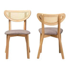 2 chaises de salle à manger Dannell en tissu et bois Gris/Chêne naturel/Marron clair : Revêtement en polyester, cadre en bois d'hévéa