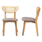 2 chaises de salle à manger Dannell en tissu et bois Gris/Chêne naturel/Marron clair : Revêtement en polyester, cadre en bois d'hévéa