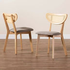 2 chaises de salle à manger Dannell en tissu et bois Gris/Chêne naturel/Marron clair : Revêtement en polyester, cadre en bois d'hévéa