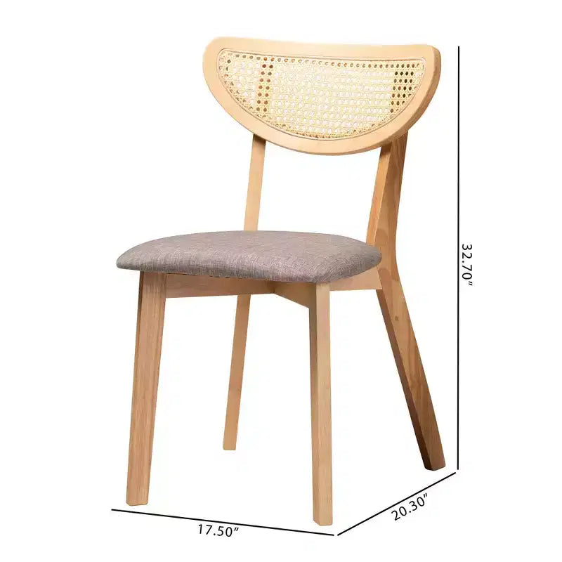2 chaises de salle à manger Dannell en tissu et bois Gris/Chêne naturel/Marron clair : Revêtement en polyester, cadre en bois d'hévéa