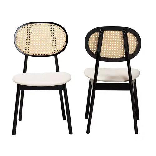 Baxton Studio 2pc Darrion Fabric and Wood Dining Chairs Cream/Black/Light Brown: Polyester Upholstery, Rubberwood Frame