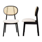 2 chaises de salle à manger Darrion en tissu et bois Crème/Noir/Marron clair : Revêtement en polyester, Structure en bois d'hévéa