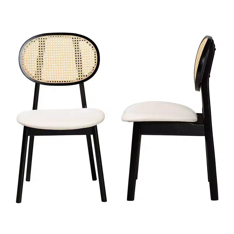 2 chaises de salle à manger Darrion en tissu et bois Crème/Noir/Marron clair : Revêtement en polyester, Structure en bois d'hévéa