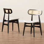 2 chaises de salle à manger Darrion en tissu et bois Crème/Noir/Marron clair : Revêtement en polyester, Structure en bois d'hévéa