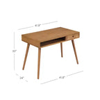Bureau Parker Mid-Century avec tiroir acacia marron clair : plateau en MDF, pieds en bois massif, mobilier de bureau à domicile