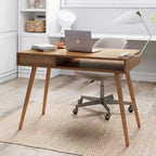 Bureau Parker Mid-Century avec tiroir acacia marron clair : plateau en MDF, pieds en bois massif, mobilier de bureau à domicile