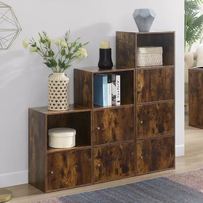 Armoire de rangement supplémentaire 2 portes avec étagère aspect bois de grange - : Loquets magnétiques, organiseur de bureau et de salle de bain