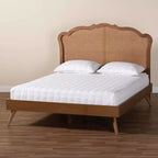 Lit plateforme Aithan Queen en bois et rotin, noyer brun