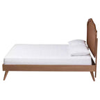 Lit plateforme Aithan Queen en bois et rotin, noyer brun