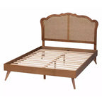 Lit plateforme Aithan Queen en bois et rotin, noyer brun