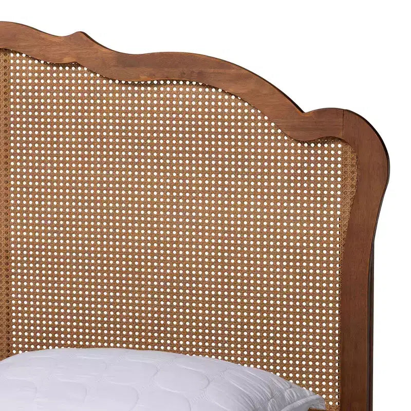 Lit plateforme Aithan Queen en bois et rotin, noyer brun