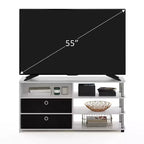 Meuble TV simple, meuble de divertissement pouvant accueillir un téléviseur de 50 pouces, avec étagères de rangement et 2 bacs, chêne blanc