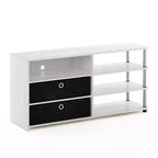 Meuble TV simple, meuble de divertissement pouvant accueillir un téléviseur de 50 pouces, avec étagères de rangement et 2 bacs, chêne blanc