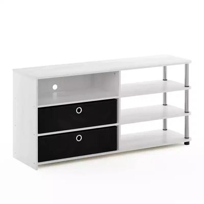 Meuble TV simple, meuble de divertissement pouvant accueillir un téléviseur de 50 pouces, avec étagères de rangement et 2 bacs, chêne blanc
