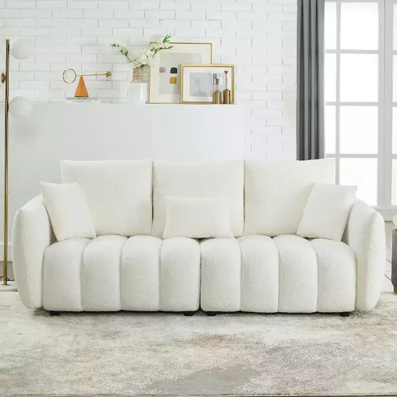 Canapé 3 places en tissu Teddy avec 3 coussins de dossier