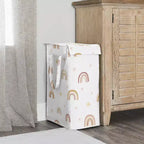 Panier à linge pliable pour fille avec poignées, motif arc-en-ciel bohème rose, jaune et beige