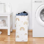 Panier à linge pliable pour fille avec poignées, motif arc-en-ciel bohème rose, jaune et beige