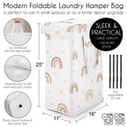 Panier à linge pliable pour fille avec poignées, motif arc-en-ciel bohème rose, jaune et beige