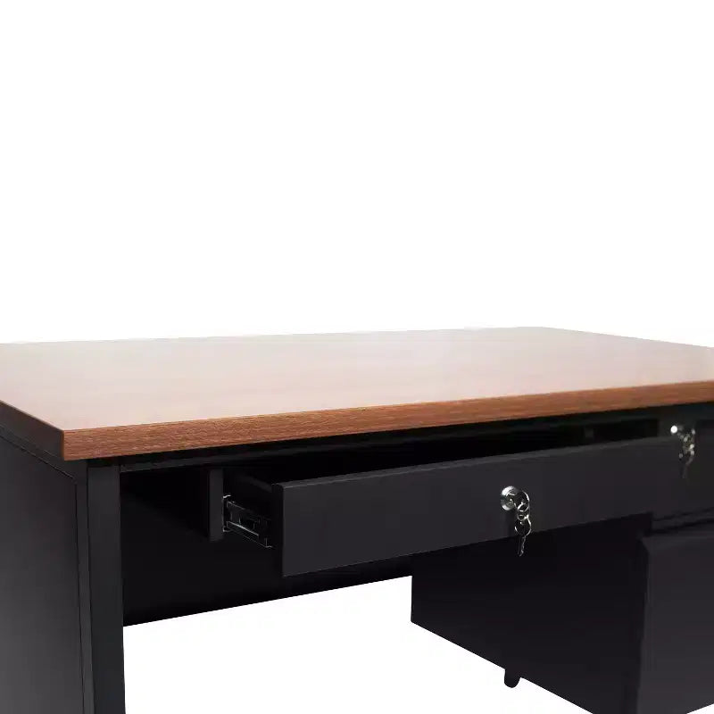 Bureau Cambridge de qualité commerciale à piédestal simple avec tiroirs verrouillables et cadre en métal