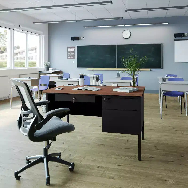 Bureau Cambridge de qualité commerciale à piédestal simple avec tiroirs verrouillables et cadre en métal