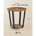 Table d'appoint, table de chevet ronde avec étagère de rangement, montage facile, meuble d'appoint industriel avec cadre en acier