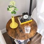 Table d'appoint, table de chevet ronde avec étagère de rangement, montage facile, meuble d'appoint industriel avec cadre en acier