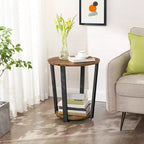 Table d'appoint, table de chevet ronde avec étagère de rangement, montage facile, meuble d'appoint industriel avec cadre en acier
