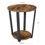 Table d'appoint, table de chevet ronde avec étagère de rangement, montage facile, meuble d'appoint industriel avec cadre en acier