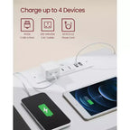 Table de chevet avec station de recharge, table d'appoint avec 3 tiroirs, 2 prises secteur, 2 ports USB, façades de tiroirs biseautées