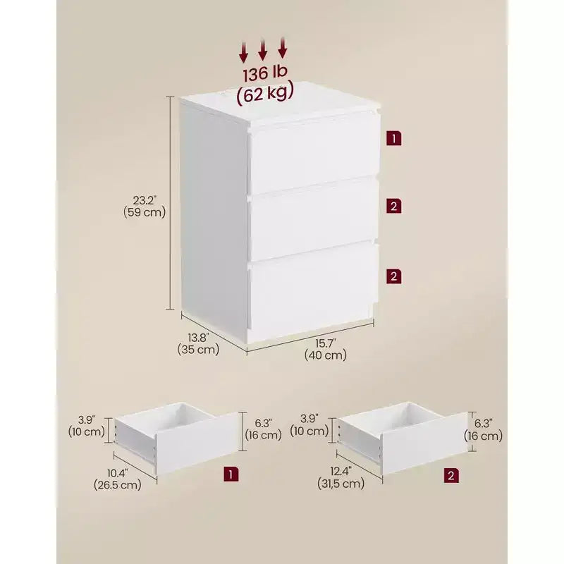 Table de chevet avec station de recharge, table d'appoint avec 3 tiroirs, 2 prises secteur, 2 ports USB, façades de tiroirs biseautées