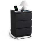 VASAGLE Nightstand with Charging Station, Bedside Table, Side End Table with 3 Drawers, 2 AC Outlets, 2 USB Ports, Beveled Drawer Fronts