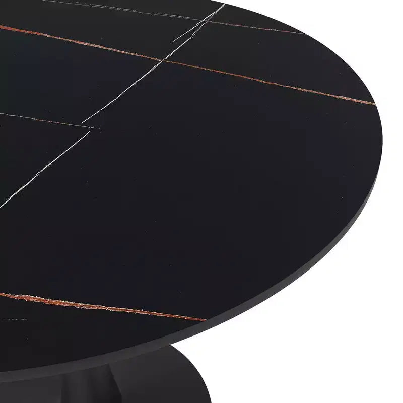 Table à manger ronde Bristol 35 avec plateau en pierre frittée et pied central en acier noir robuste pour cuisine et petits espaces