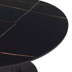 Table à manger ronde Bristol 35 avec plateau en pierre frittée et pied central en acier noir robuste pour cuisine et petits espaces
