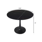 Table à manger ronde Bristol 35 avec plateau en pierre frittée et pied central en acier noir robuste pour cuisine et petits espaces