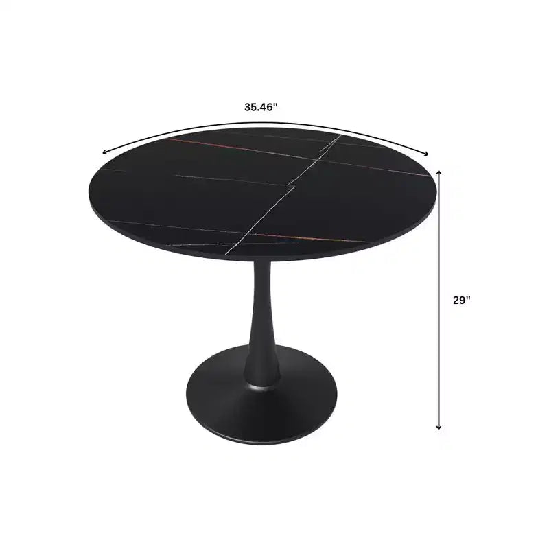 Table à manger ronde Bristol 35 avec plateau en pierre frittée et pied central en acier noir robuste pour cuisine et petits espaces