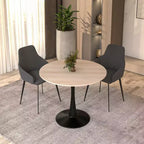 Table à manger ronde Bristol 35 avec plateau en pierre frittée et pied central en acier noir robuste pour cuisine et petits espaces