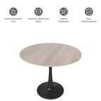 Table à manger ronde Bristol 35 avec plateau en pierre frittée et pied central en acier noir robuste pour cuisine et petits espaces