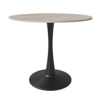 Table à manger ronde Bristol 35 avec plateau en pierre frittée et pied central en acier noir robuste pour cuisine et petits espaces