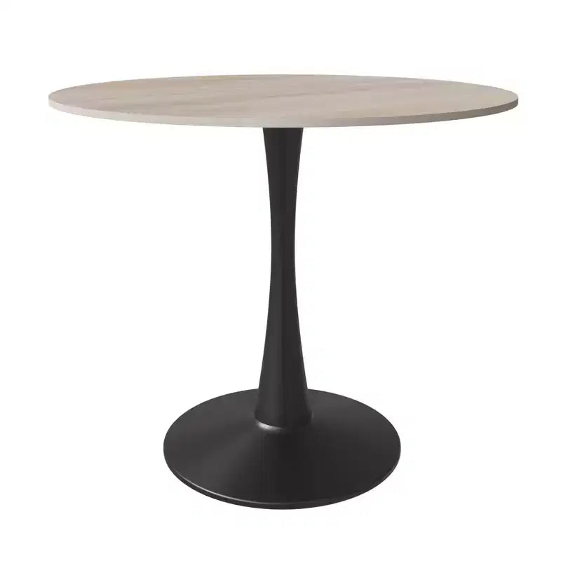 Table à manger ronde Bristol 35 avec plateau en pierre frittée et pied central en acier noir robuste pour cuisine et petits espaces