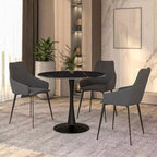 Table à manger ronde Bristol 35 avec plateau en pierre frittée et pied central en acier noir robuste pour cuisine et petits espaces