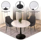 Table à manger ronde Bristol 35 avec plateau en pierre frittée et pied central en acier noir robuste pour cuisine et petits espaces