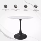 Table à manger ronde Bristol 35 avec plateau en pierre frittée et pied central en acier noir robuste pour cuisine et petits espaces