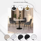 Table à manger ronde Bristol 35 avec plateau en pierre frittée et pied central en acier noir robuste pour cuisine et petits espaces