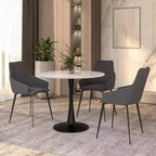 Table à manger ronde Bristol 35 avec plateau en pierre frittée et pied central en acier noir robuste pour cuisine et petits espaces