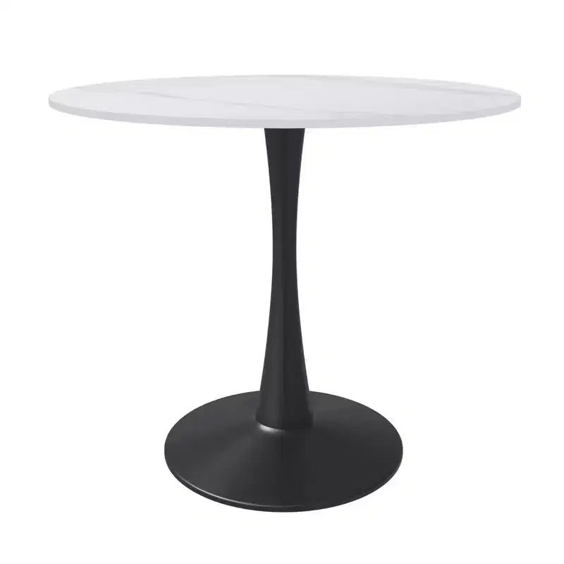 Table à manger ronde Bristol 35 avec plateau en pierre frittée et pied central en acier noir robuste pour cuisine et petits espaces